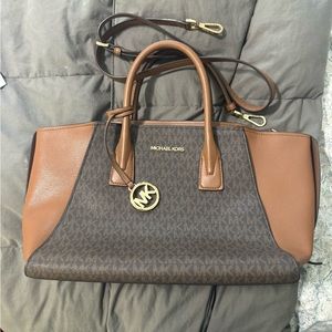Michael Kors Mercer Medium Logo and Leather Belted Satchel crossbody Purse